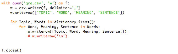 Code for obtaining CSV file