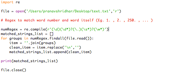 The above code finds matches as per the regex and adds it to a list of strings.